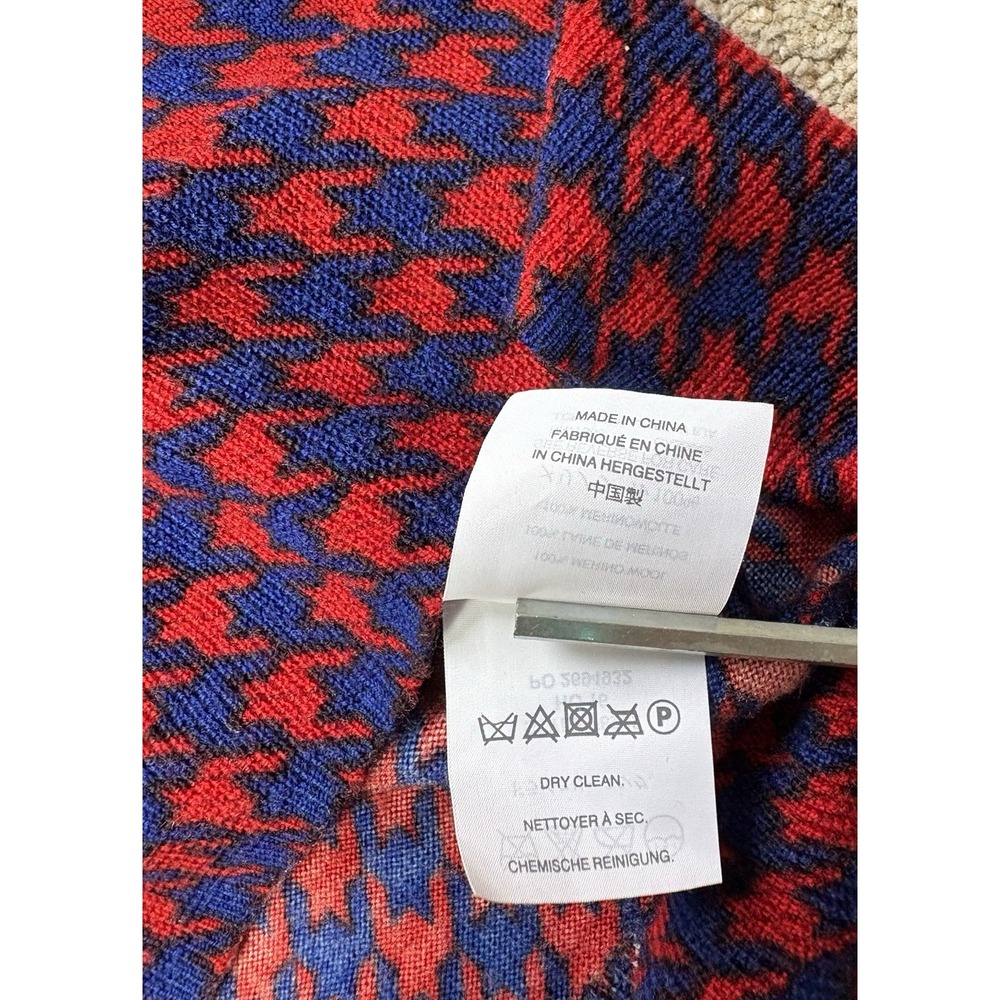 J. Crew Sweater Women's Small 100% Merino Wool Tippi Blue Red Houndstooth F8262 - Picture 9 of 9